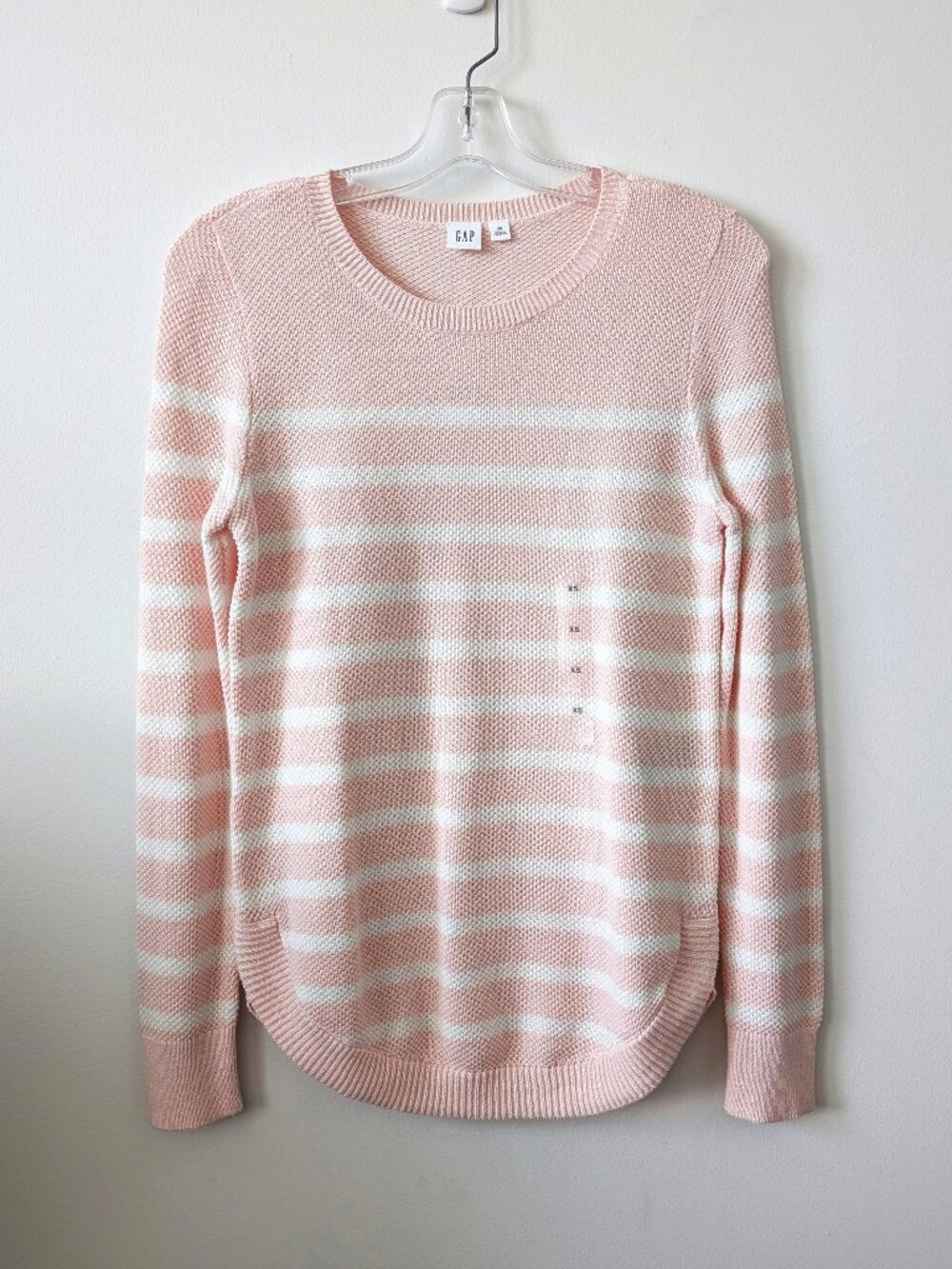 NWT GAP Curve Hem Crew Pink Stripe Sweater | Size XS